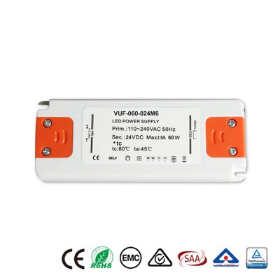 Alimentazione elettrica di plastica di CC 60W del driver 24V della classe 2 LED per la luce di striscia del LED